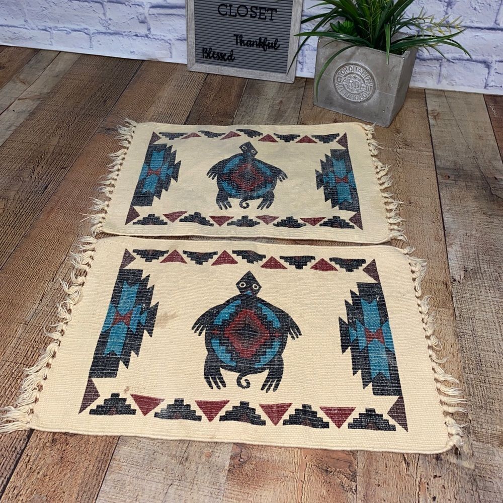 💜 2 Southwestern Turtle Placemats 13x19"‎ fringed ends El Paso saddle blanket co